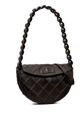 NEW!!! Stunning Auth Tory Burch Black Quilted Leather Fleming Cresent Handbag